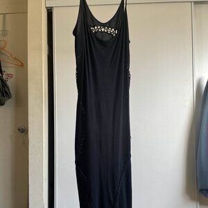 Rick Owens Lilies Scoop Neck Viscose Braided Black Slip Dress 44/8 M